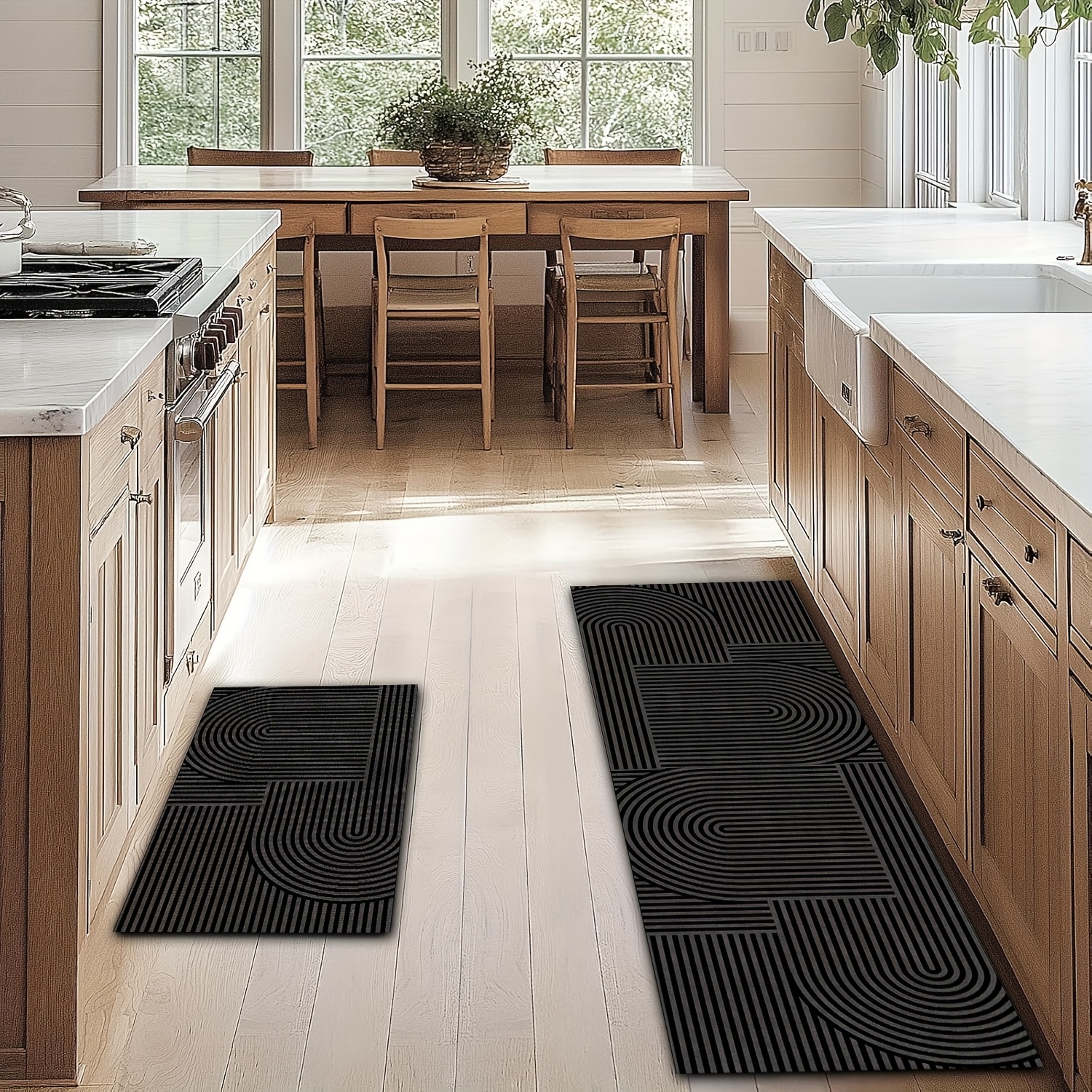 2pcs Black - Rugs Diatomaceous Earth Material With Print Soft And Durable, Absorbent And Slip-resistant Machine Washable Ideal For Dining Rooms, Bathrooms, Laundry Rooms, Sinks, , And