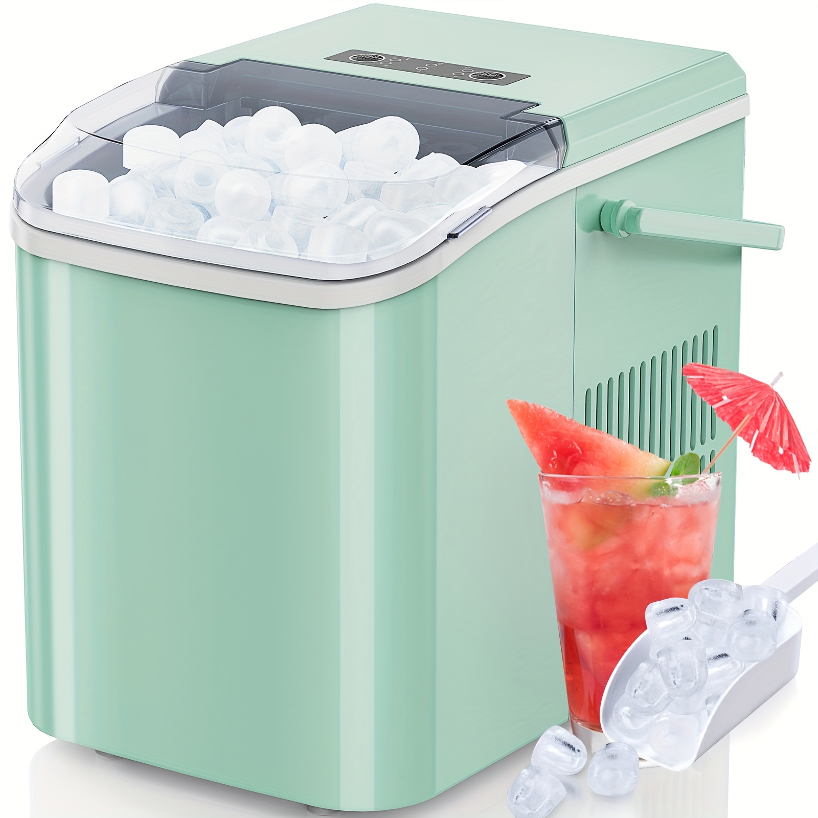 

Ice Maker, 9 Ice Cubes In 6 Minutes, Countertop With Ice Scoop, Basket And Handle, 26.5lbs/, Self-cleaning With 2 Sizes Of Bullet Ice For Kitchen, Office, Bar, Party