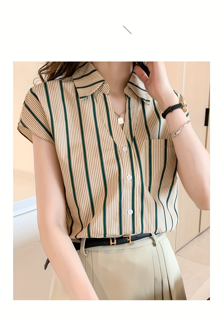 Hong Kong Style Casual Summer New Women's Chiffon Short Sleeve Open Front Shirt Blouse