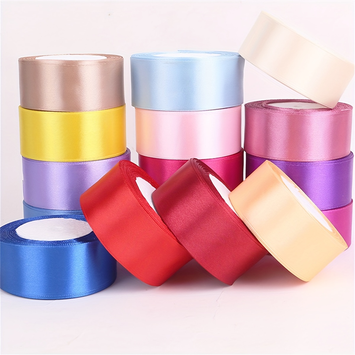 

72 Feet Solid Satin Ribbon Roll, 4cm Wide Mixed Color Craft Fabric Ribbon For Gift Wrapping, Bouquets, Wedding Party Decorations - 1 Roll