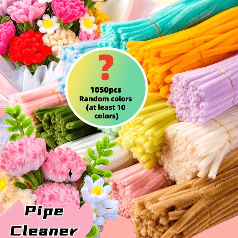 TEMU 1050 pièces de tiges en chenille épaisses de couleurs aléatoires (au moins 10 couleurs), fil pelucheux coloré ultra-dense Limpiapipas, tiges