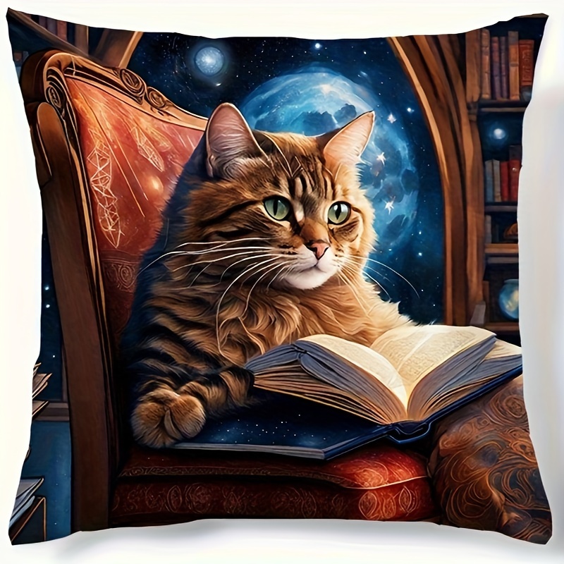 

Contemporary Cat-themed Polyester Velvet Throw Pillow Cover With Zipper Closure, Machine Washable, Decorative Cushion Case For Various Room Types - 17.71-inch Square (pillow Core Not Included)
