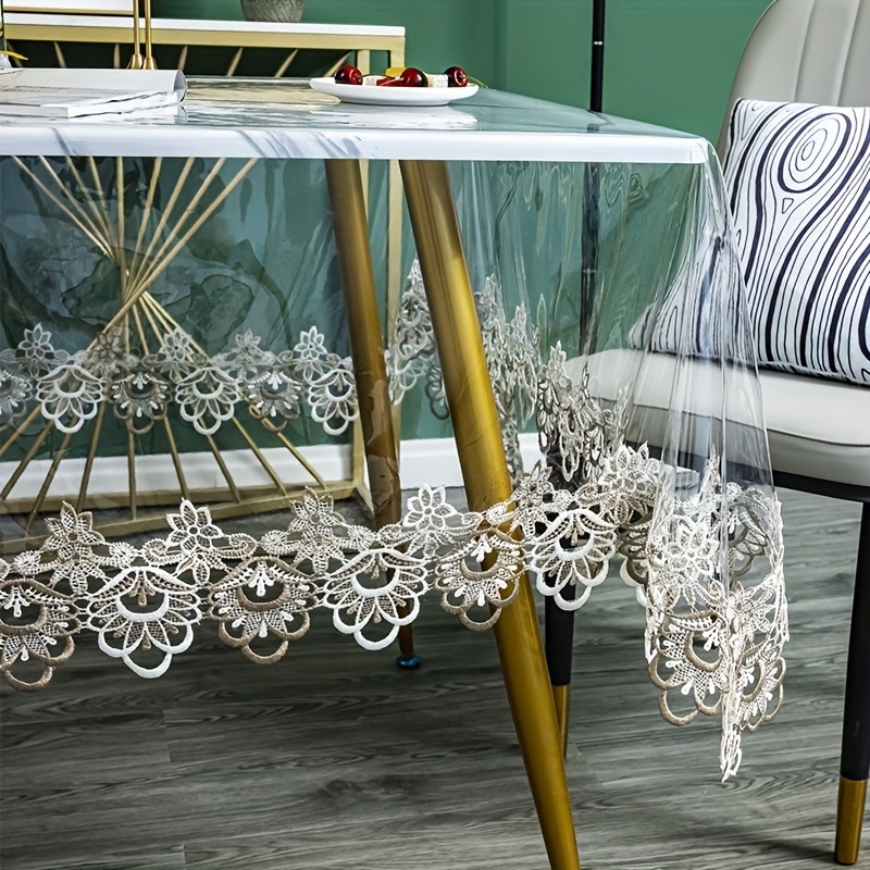 1pc elegant pvc tablecloth with classic lace design transparent non slip easy to clean for dining kitchen party decor tablecloth
