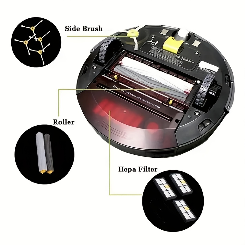 9pcs replacement parts kit for irobot 800   compatible with 805 860 870 880 890 960 980 985 models   3 hepa filters 4 side brushes 2 roller brush sets with plastic and silicone vacuum attachments for   robot performance details 1