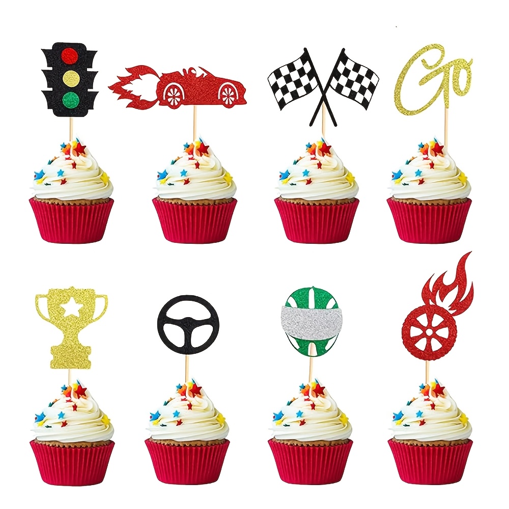 24 Racing Car Cake Toppers For Halloween,christmas Event & Party Supplies