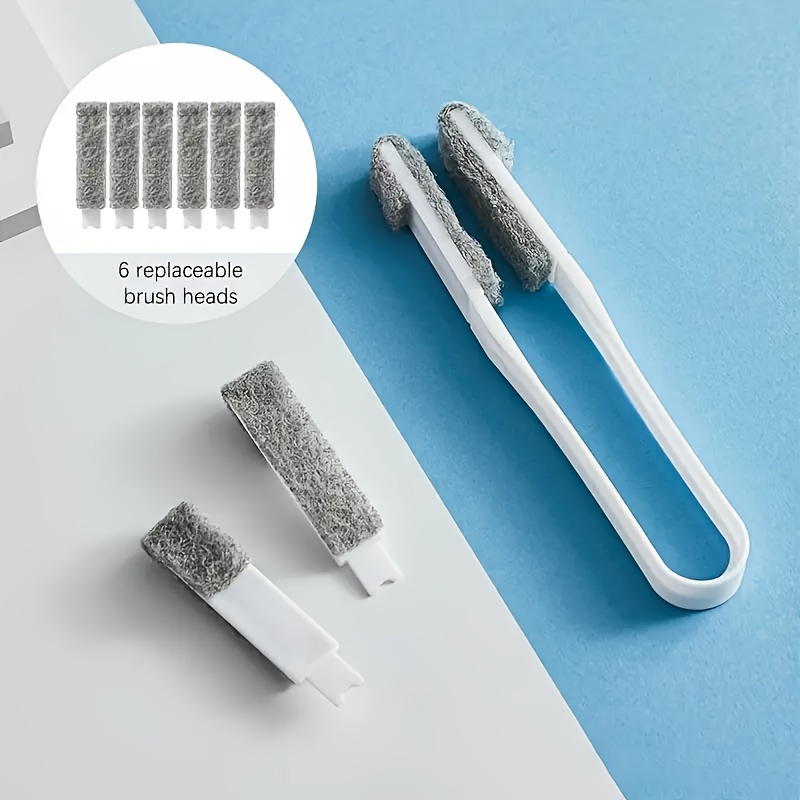 1 set venetian blind dust remover clip cleaning brush air conditioner vent narrow   cleaning tool reusable dust brush with 6 replaceable heads for venetian blinds venetian blinds curtain cleaning cleaning supplies cleaning tools details 1