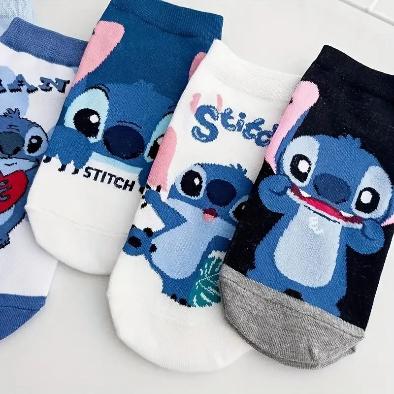 1pc Stitch Short Tube Socks Cartoon Anime Blue Different Style Women's ...