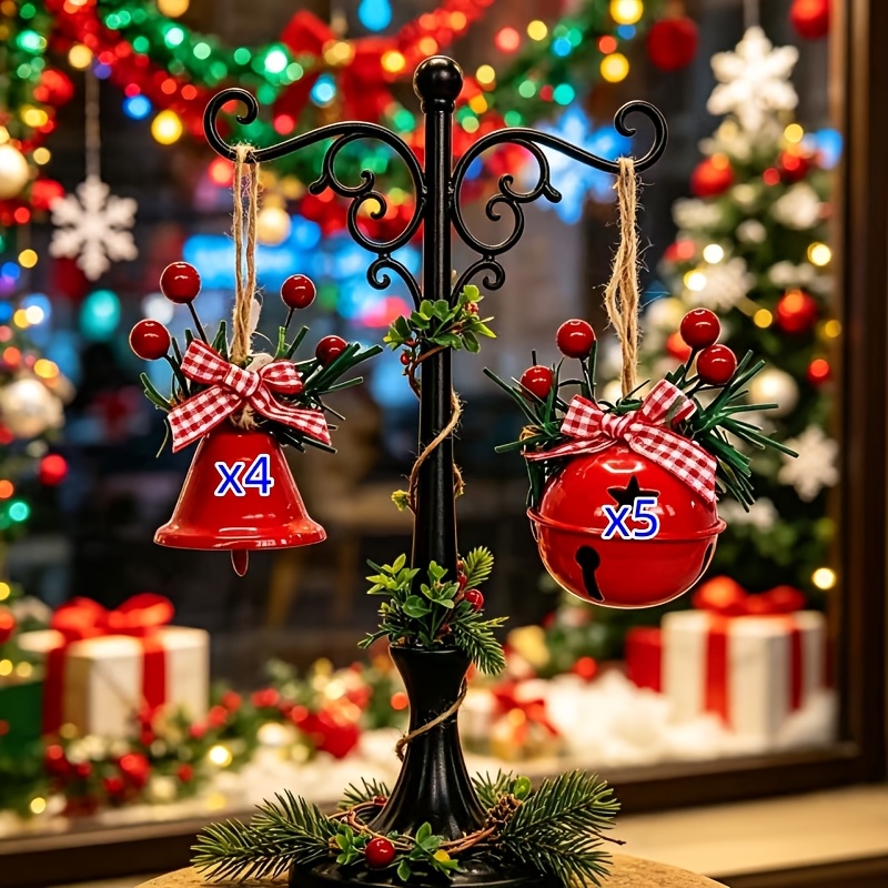 TEMU Set da 9 pezzi, ornamenti di di metallo natalizie con pigna, rosse e a quadri, decorazioni festive per albero di Natale, parete, porta, casa,