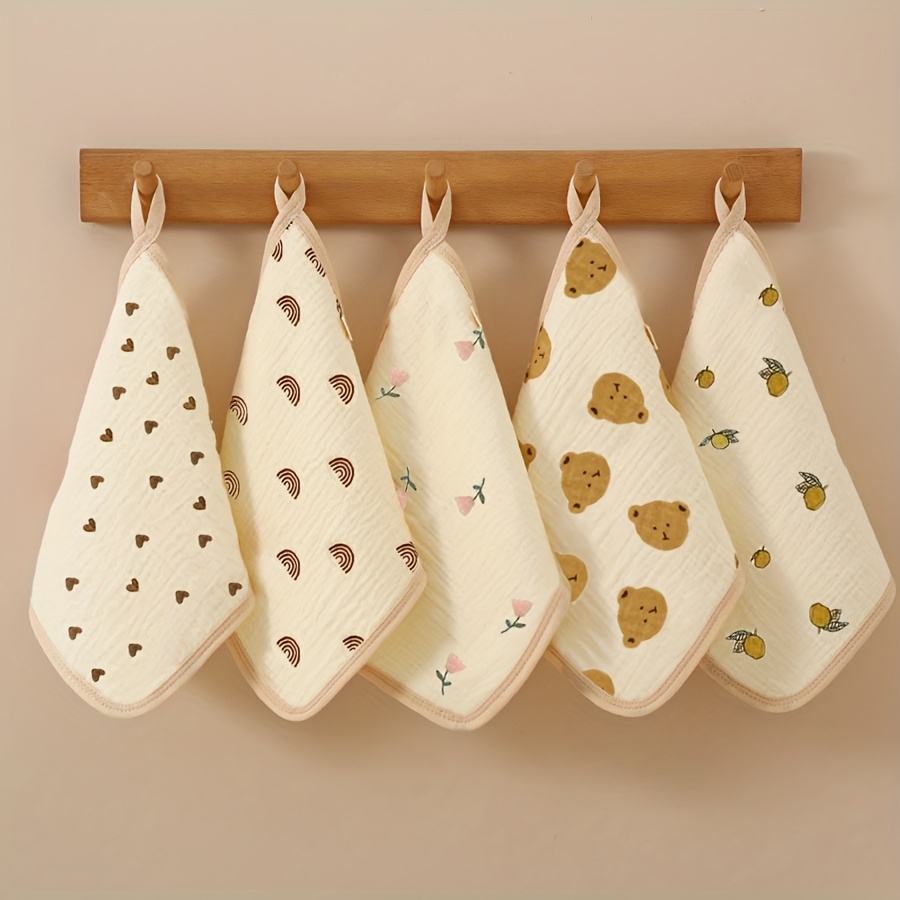 5pcs Children's Towels, Newborn Small Square Washcloths & Drool Bibs - Face Towels, Square Cloths, Suitable For Newborn Babies' Delicate Skin, A Gift For