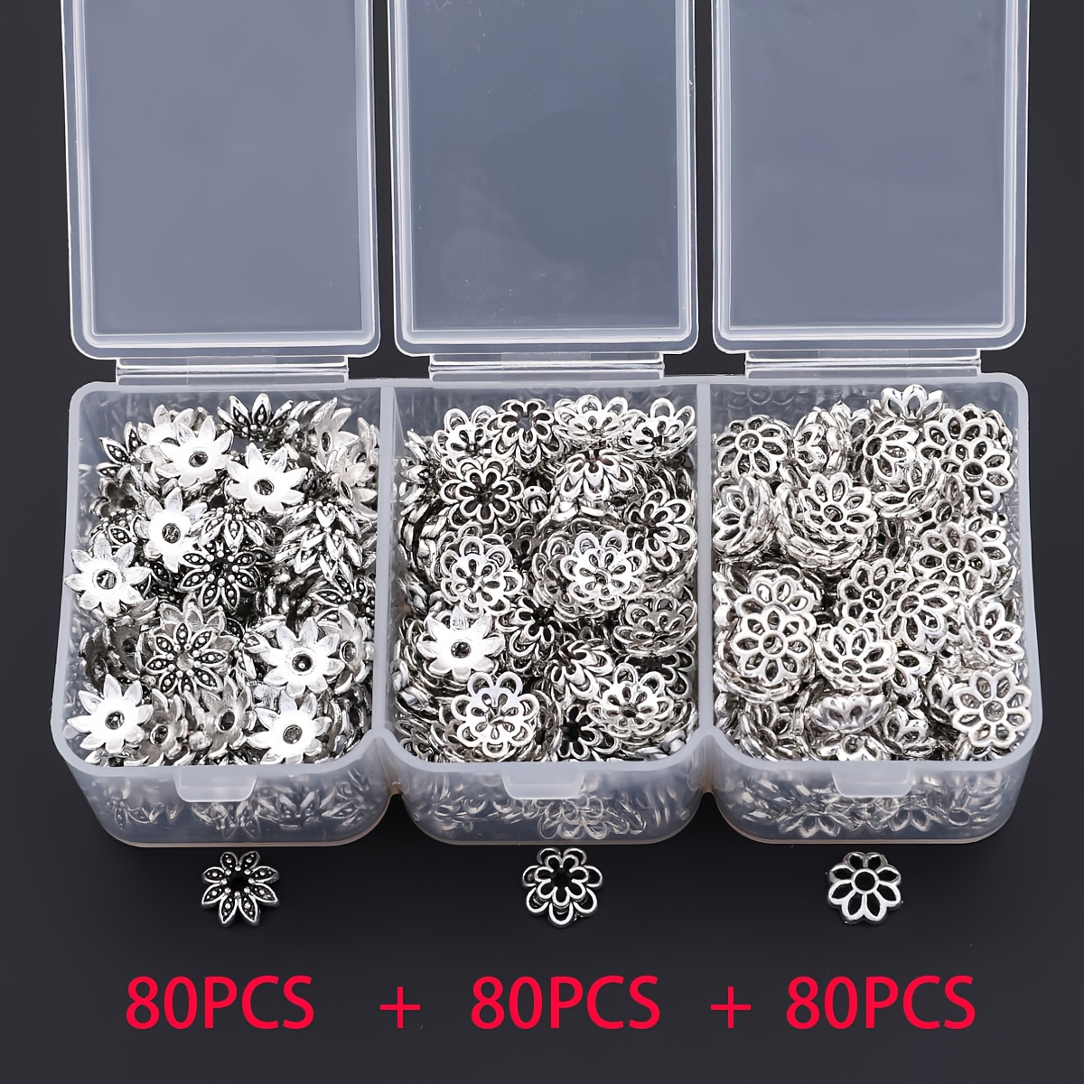 E-shop 240 Stk./Box 3 Stile Blumen Serie Blumenhalter Endkappe Blumen Hut Perlenkappe Perlenrahmen Quastenkappe Endkappe Spacer Ohrring Basis Halter