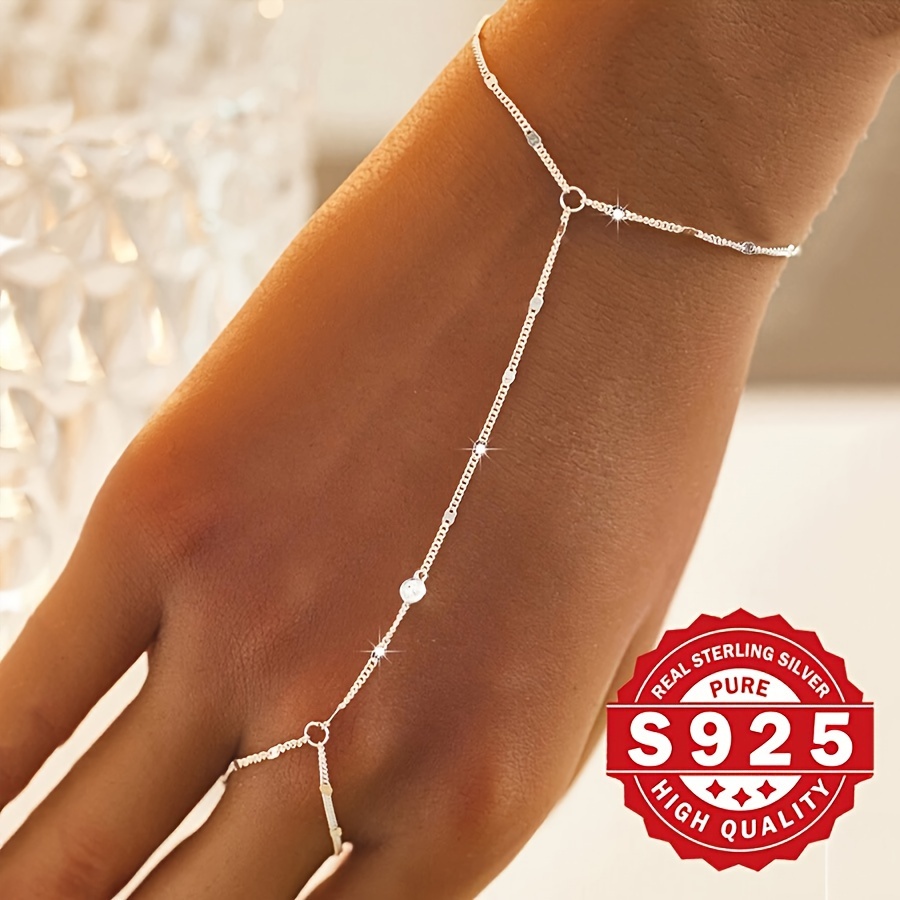 

's Side Round Linked Finger Bracelet, S925 Pure Silvery, Silvery White , Design Not Colliding, Suitable For Party Wear, Celebrating Halloween, Low Allergy 1.8g