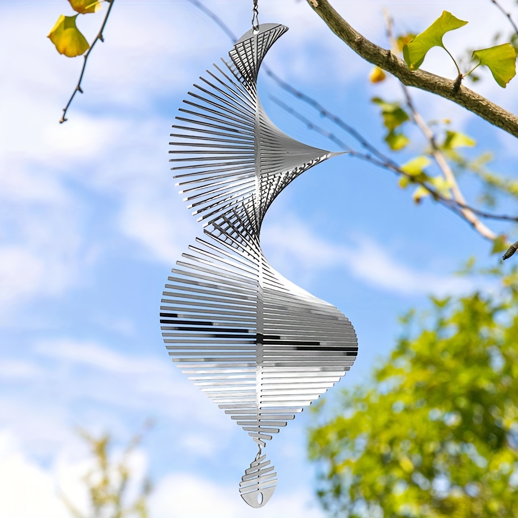 

mesmerizing" Stainless Steel 3d Silver Tornado Wind Spinner - Outdoor Garden Art, Hanging Decor For Backyard & Patio