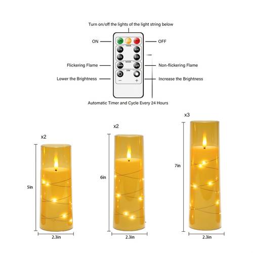 kokaya 7 sets of flameless led candles with remote control realistic flickering battery powered cylindrical candles and starlight string suitable for christmas halloween weddings home decoration