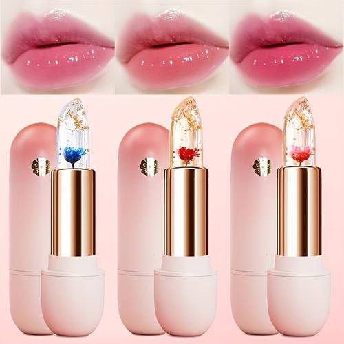 three pieces of transparent color changing petal jelly lipstick warming lazy lipstick moisturizing lipstick mothers day gift