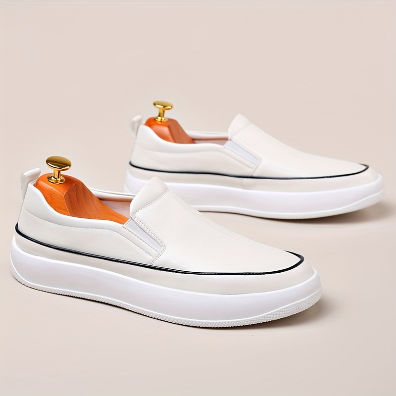 Men'S Plus Size Slip-On Loafers - Soft White Faux Upper, Non-Slip Rubber Sole, Black Stitching, Comfortable for Casual Attire & Vacation, Everyday Shoes | Neutral Shoe Look | Synthetic Cover Shoes, Dressy Shoes
