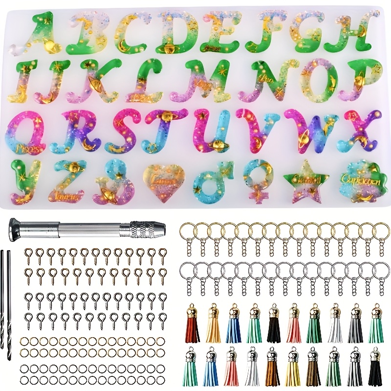 TEMU 164pcs Obverse Alphabet Resin Molds Kit, Silicone Molds For Resin Casting Diy, Letter & Ornament Epoxy Molds Resin Keychain Making Set With 1
