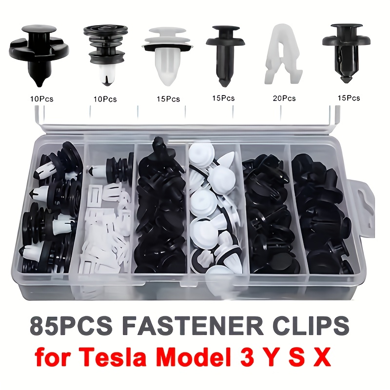 E-shop 85-teiliges Clips- und Befestigungssystem für Tesla Model 3, Y, S und X, geeignet für Türverkleidungen, Stoßstangen, und