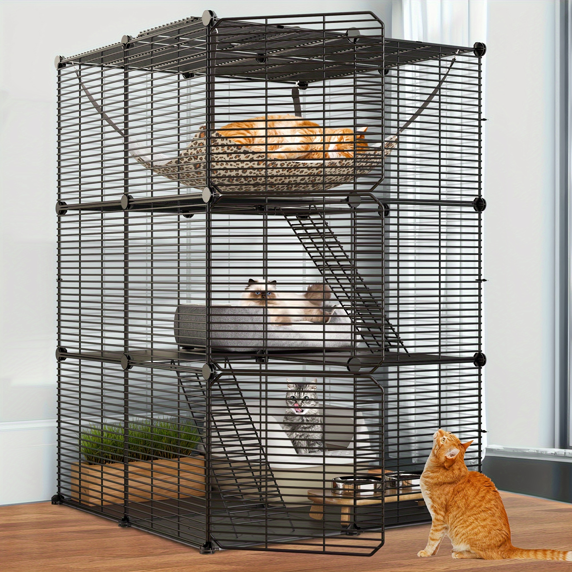

Dwvo Cat Cage Indoor Cat Enclosures 3-tiers Diy Cat Playpen, Cat Cage With Metal Wire Dense, Cat Kennel With Extra Large Hammock For 1-2 Cats, Ferret, Chinchilla, Rabbit, Small Animals