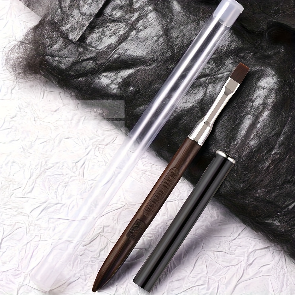1pc A New High-quality Japanese Brush Made Of Rose Sandalwood, Designed For Nail Art. This Large Flat Brush Serves As Nail Pen For , Featuring A Large Square Shape Ideal For Phototherapy. An Exquisite