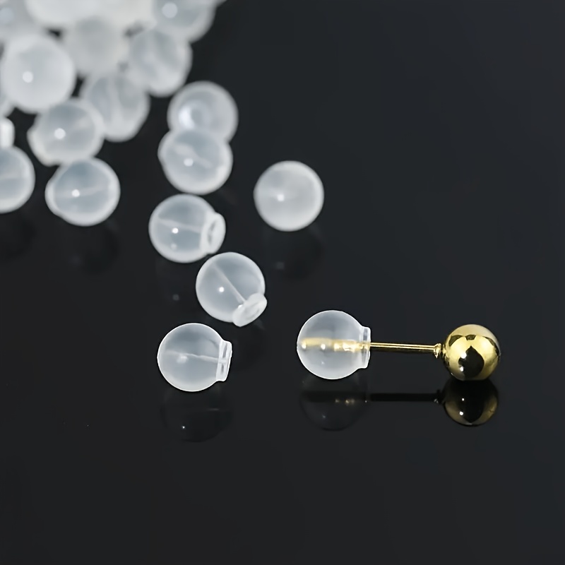 30pcs Comfortable Silicone Ear Stud Backings, Transparent Round Bulb-Shaped Plugs