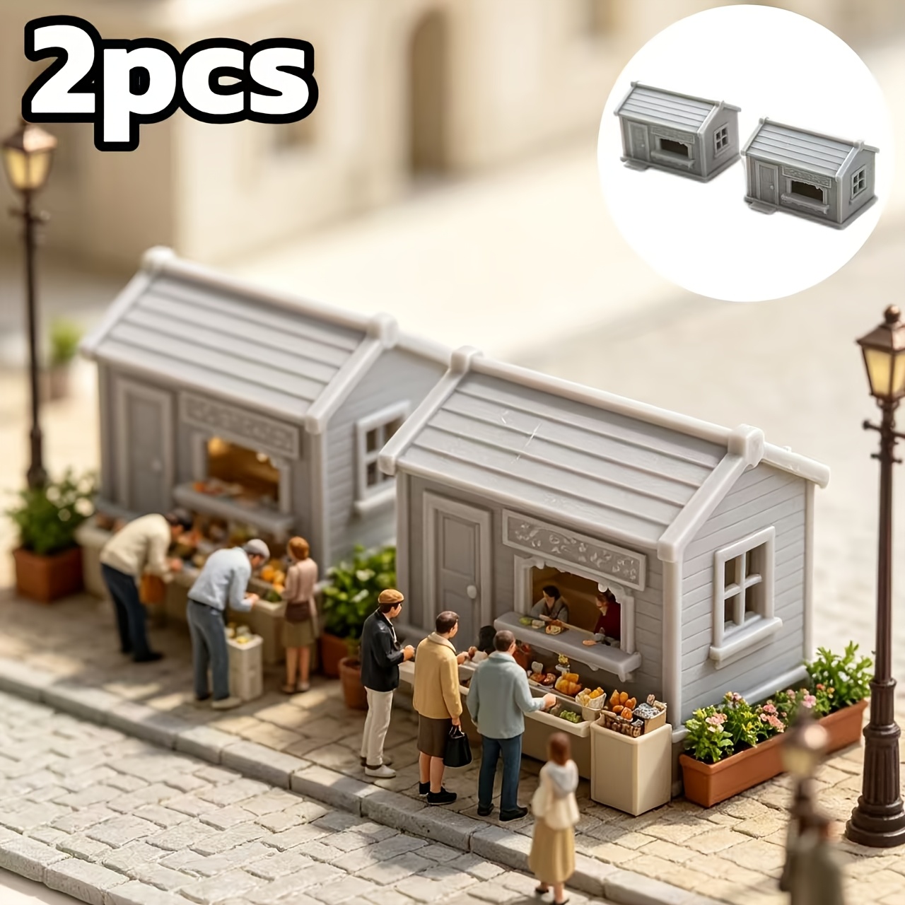 TEMU Lot de 2 pièces, Modèles miniatures en plastique de boutique en bord de route à l'échelle N, Accessoires de décoration de rue miniature, Modèles