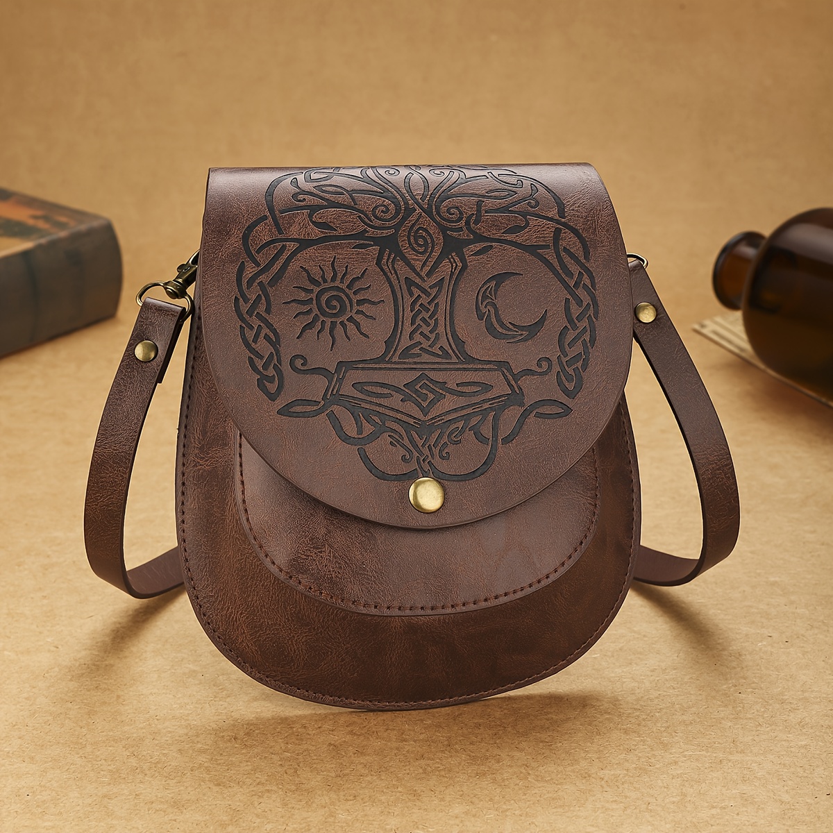 Image of Unisex Medieval Retro Waist Bag Crossbody Bag Dual-use Viking Relief Belt Flap Side Wallet , Suitable For Larp And Renaissance