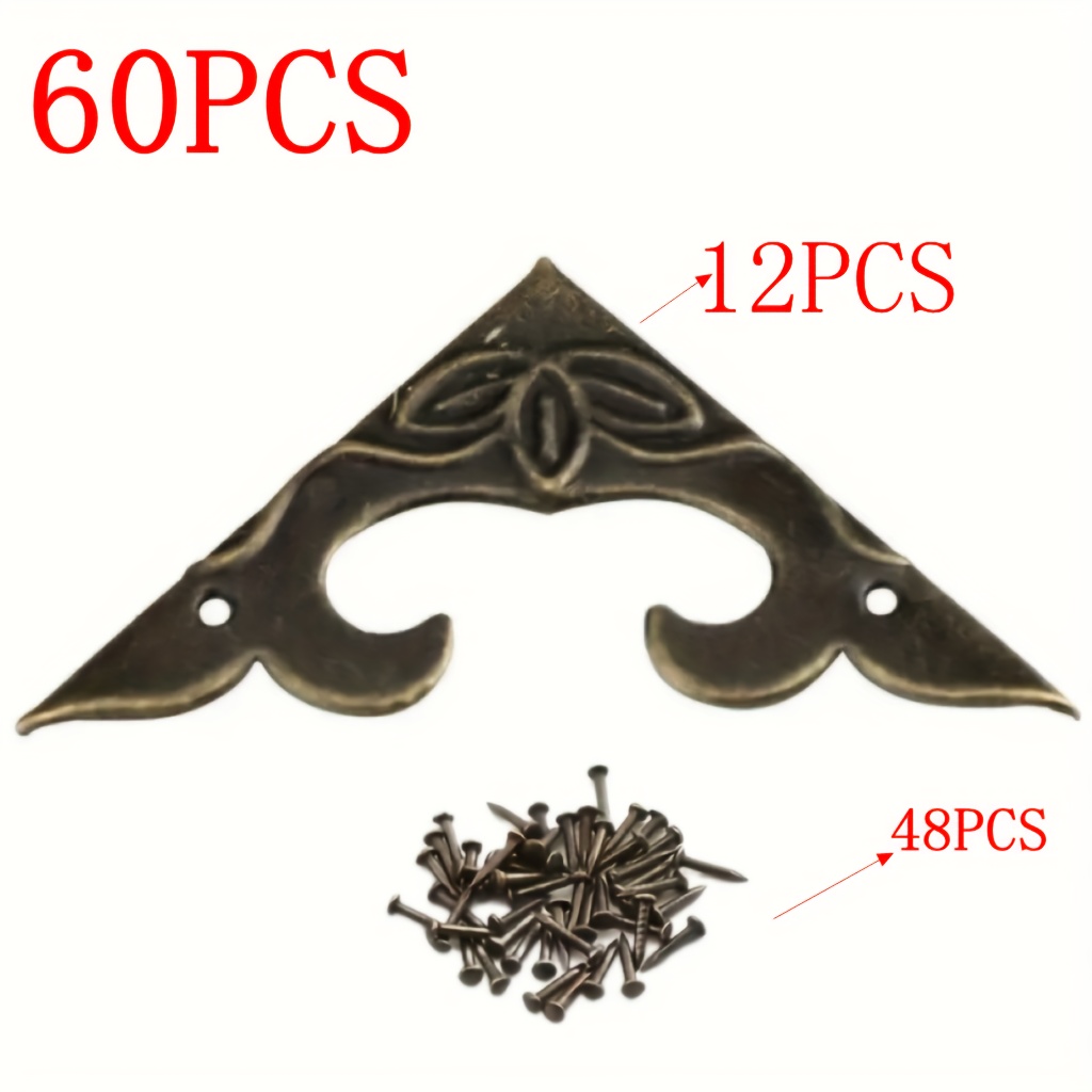 Image of 60pcs (12 Corner Protectors + 48 Nails) Wooden Box Decoration Metal Corner Protectors, Scrapbooks, Notebooks, Photo Albums And Wooden Box Decorations, Furniture Hardware Corner Protectors