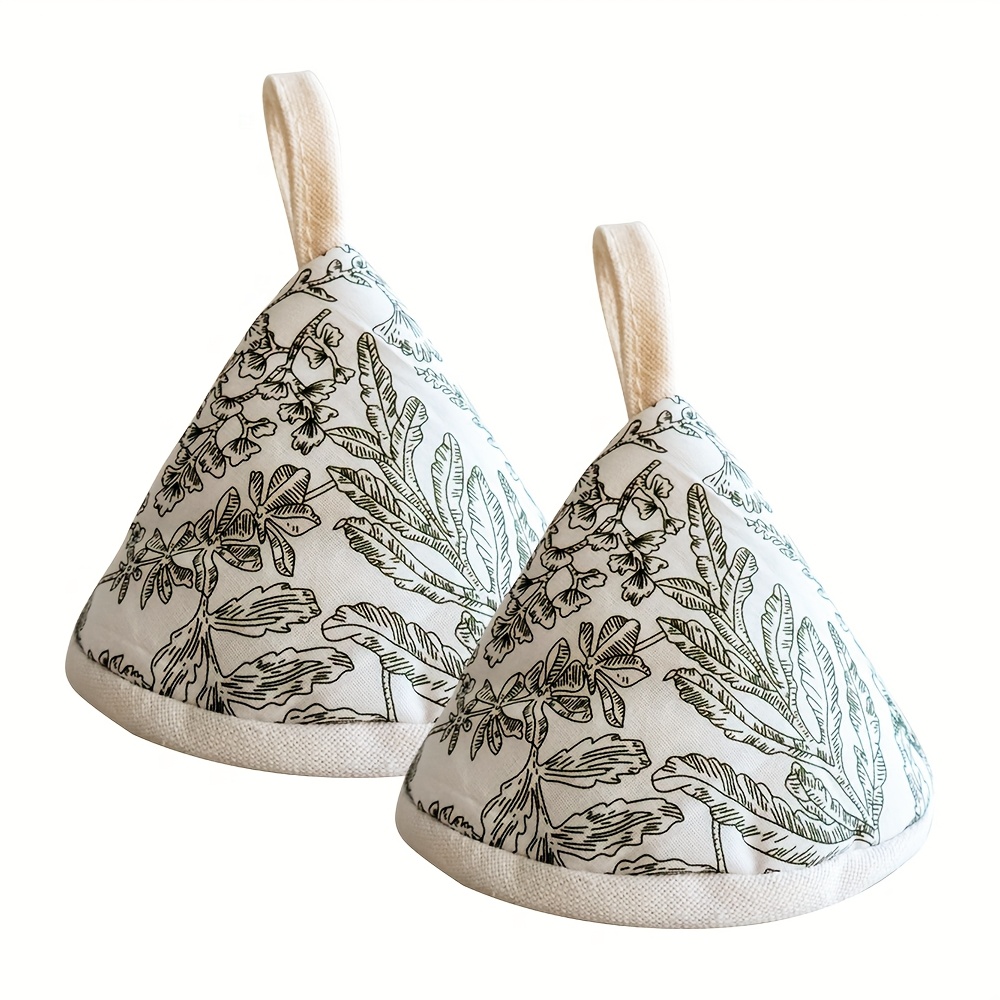 2- Elegant Leaf Print Triangle Heat-resistant Pot Lids, Multi-ply Material, Non-electric Kitchen Accessory For Cast Iron Pots And Pans