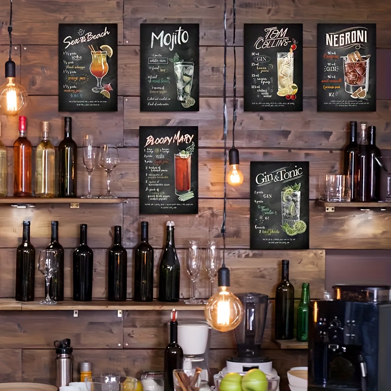6pcs vintage cocktail tin signs   decor retro beer and drink menu boards suitable for     for man caves 8x12 inch metal wall art