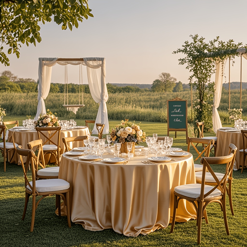 TEMU 1pc Round Party Tablecloth, Tablecover, Luxurious Golden Round Tablecloth, Glossy End, Suitable For Weddings, Birthday Parties, Outdoor