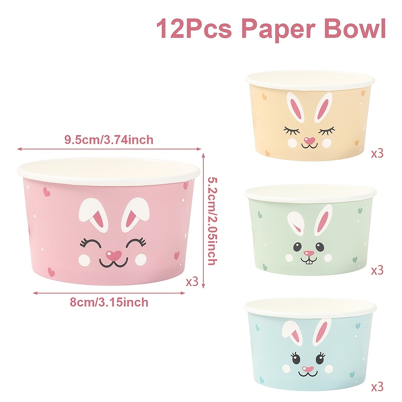 Image of 12pcs, Party Packs, Easter Paper Bowl, Colorful Cartoon Easter Rabbit Pattern Paper Tableware, Easter Party Table Decor, Spring Theme Party Favors, Party Supplies, Easter Cute Paper Bowl