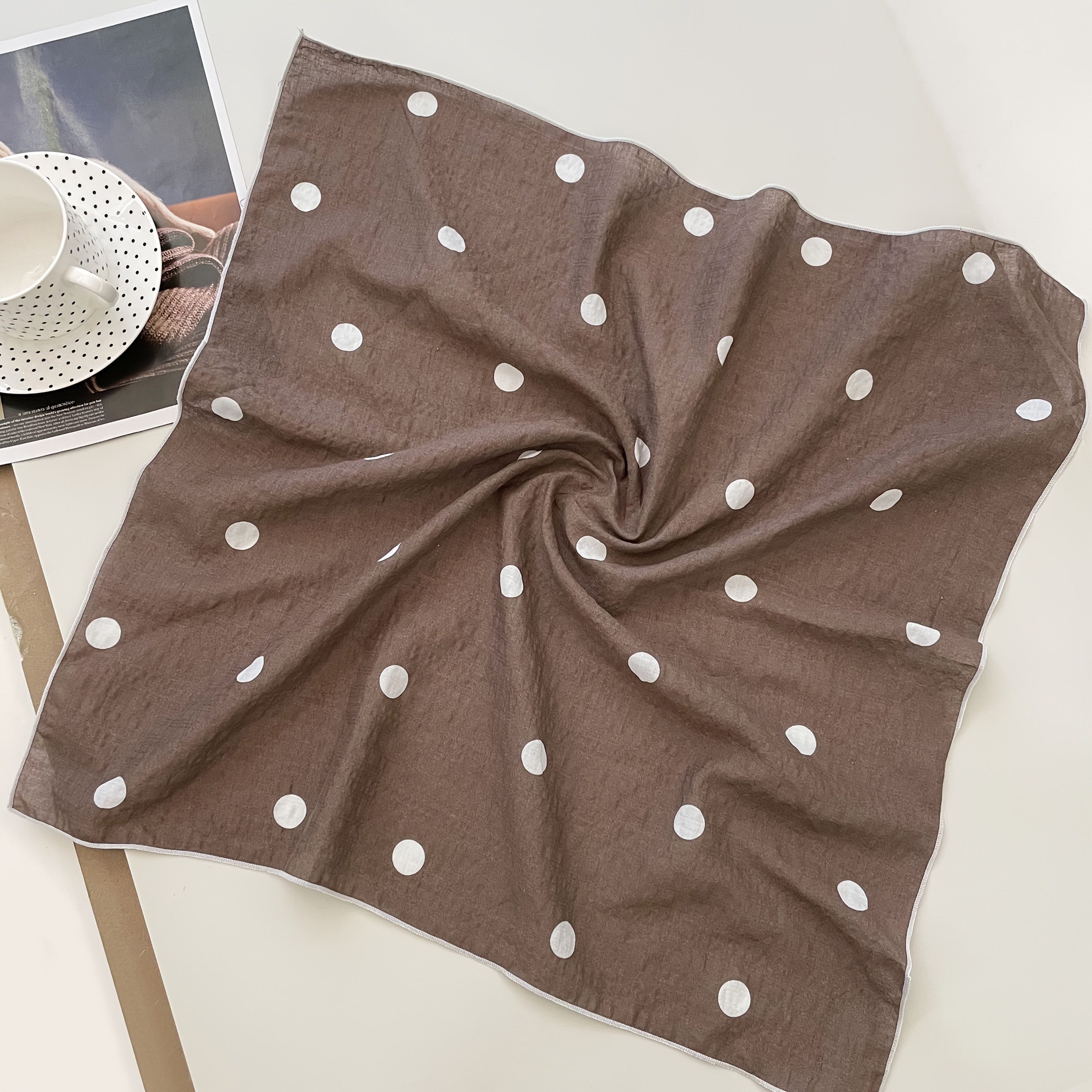 Korean Retro Polka Dot Square Scarf, Versatile Multi-Color