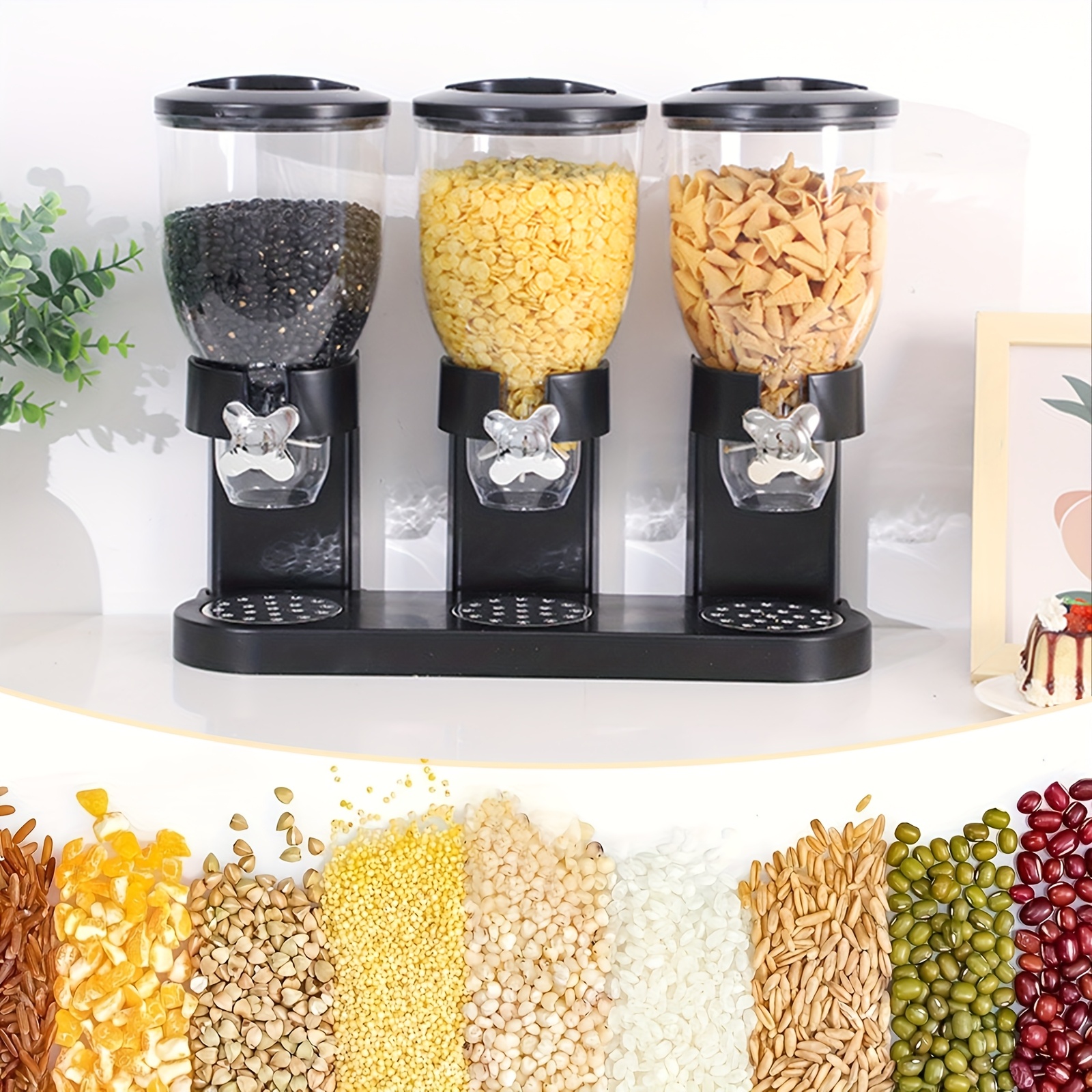 TEMU Cereal Dispenser For Countertop, Large Capacity Cereal Dispenser For Pantry, Triple Dry Food Dispenser, Containers Storage Dispenser For Candy,