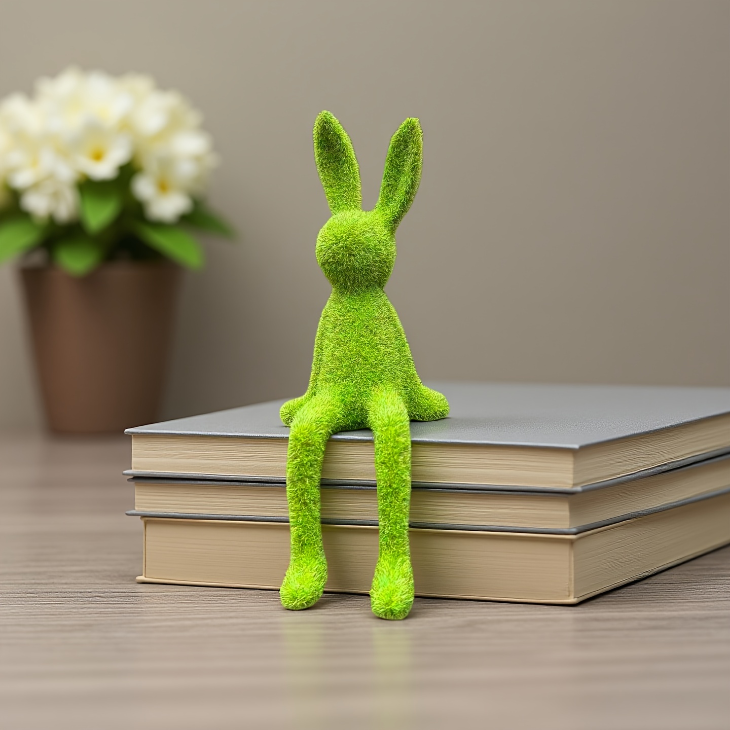 Luxury Fluffy Resin Rabbit Statue Elegant Long-haired Hanging Foot Bunny Decor For Home, Balcony & Garden Easter Decorations