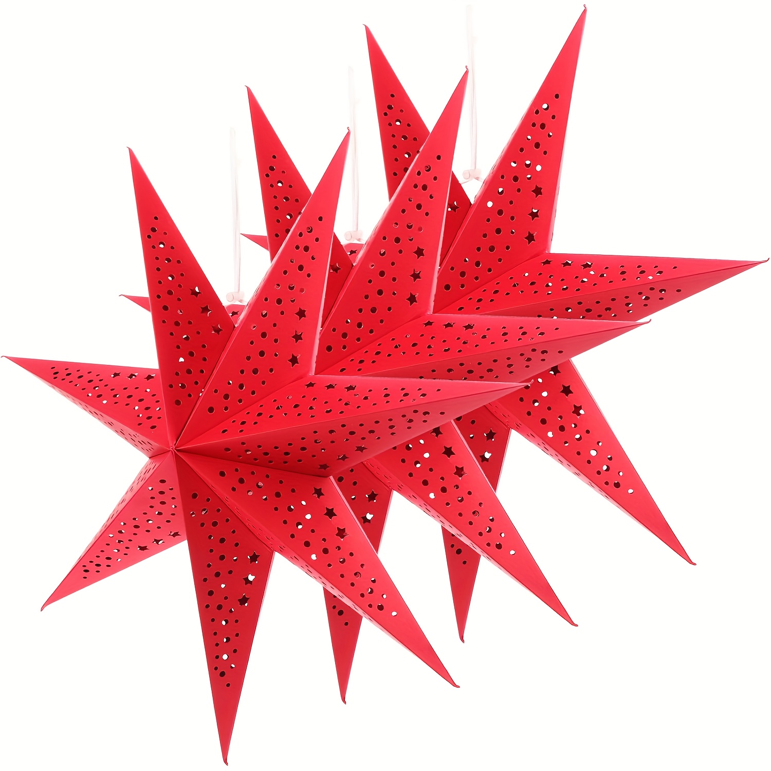 Christmas Decorations Three-dimensional Heptagram Pendant Lamp Lampshade 3pcs (red-50cm)