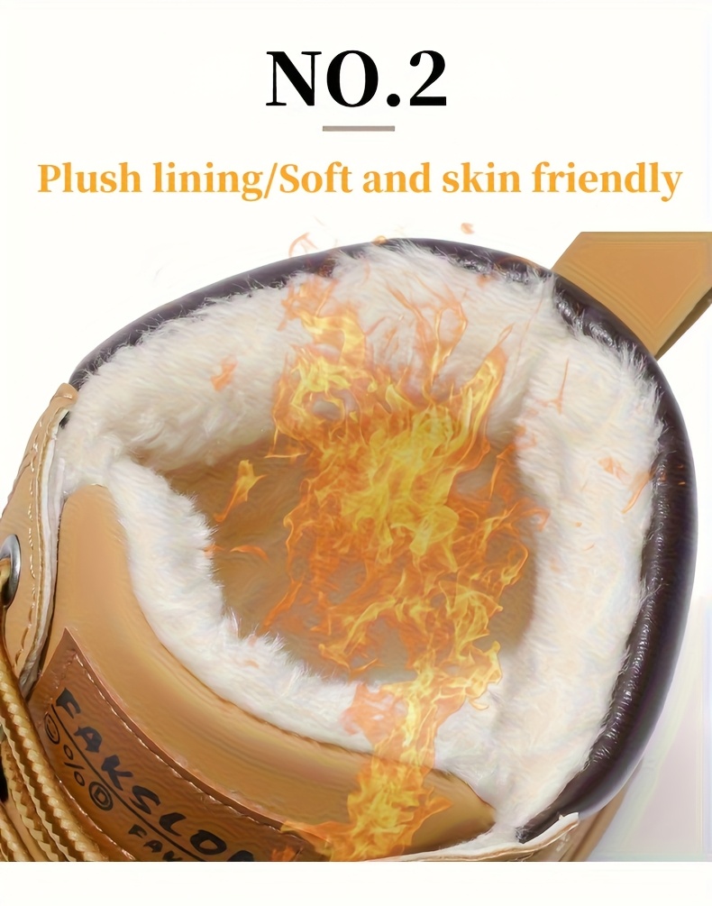   mens heavy duty winter boots like sneakers plush like warm slip pvc sole lace up   calf for ice traction outdoor casual use beige tan pu upper cold weather shoes details 2