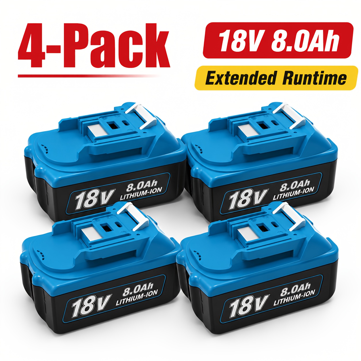 TEMU Lot de 4/2/1 batteries de rechange 18 V, pour batterie Makita 18 V BL1860B, pour modèles Makita BL1860, BL1820, 1830B, 1840B, 1850B, compatibles
