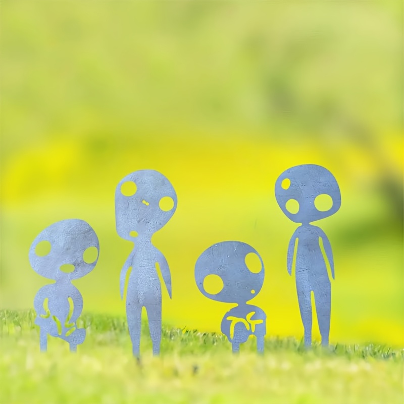 Image of Set Of 4, 20cm/7.87 Inch Forest Spirit - Kodama - Planter Decor / Garden Fence Ornaments / Garden Stake / Metal Yard Art / Metal Silhouette / Backyard Decor / Christmas Gifts