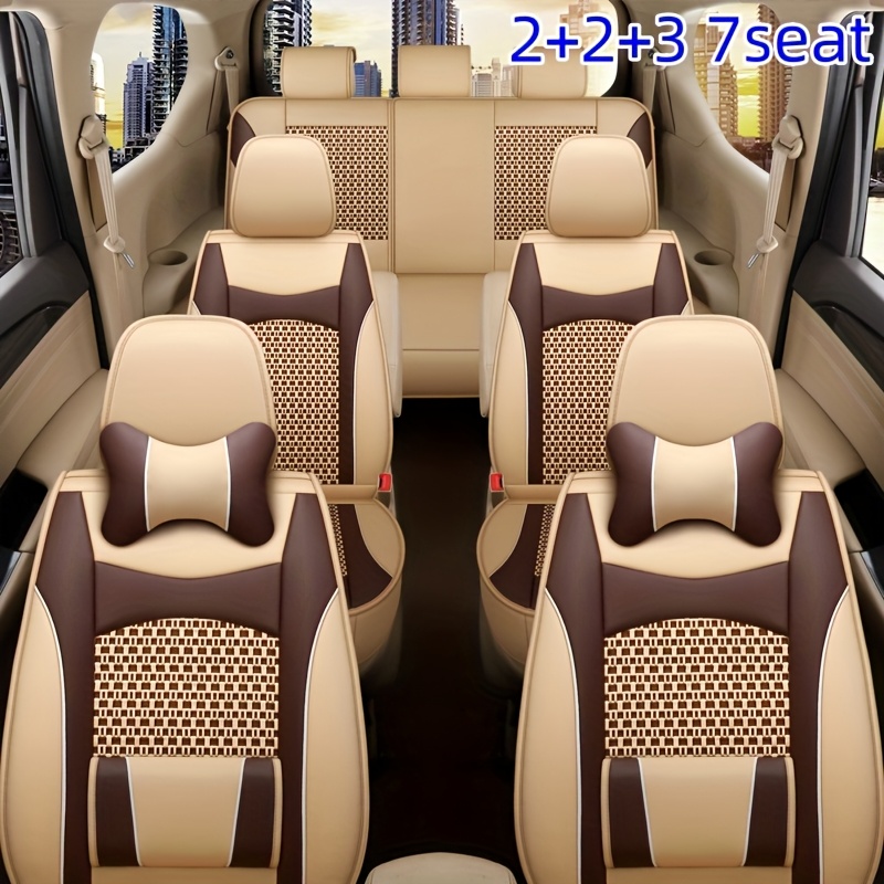 TEMU Universal Seat Covers For 2 2 3 Layout -seater Or Front-row 2-seater Vehicles, Featuring 2 Fixed Lumbar Supports And 2 Headrests For Travel .