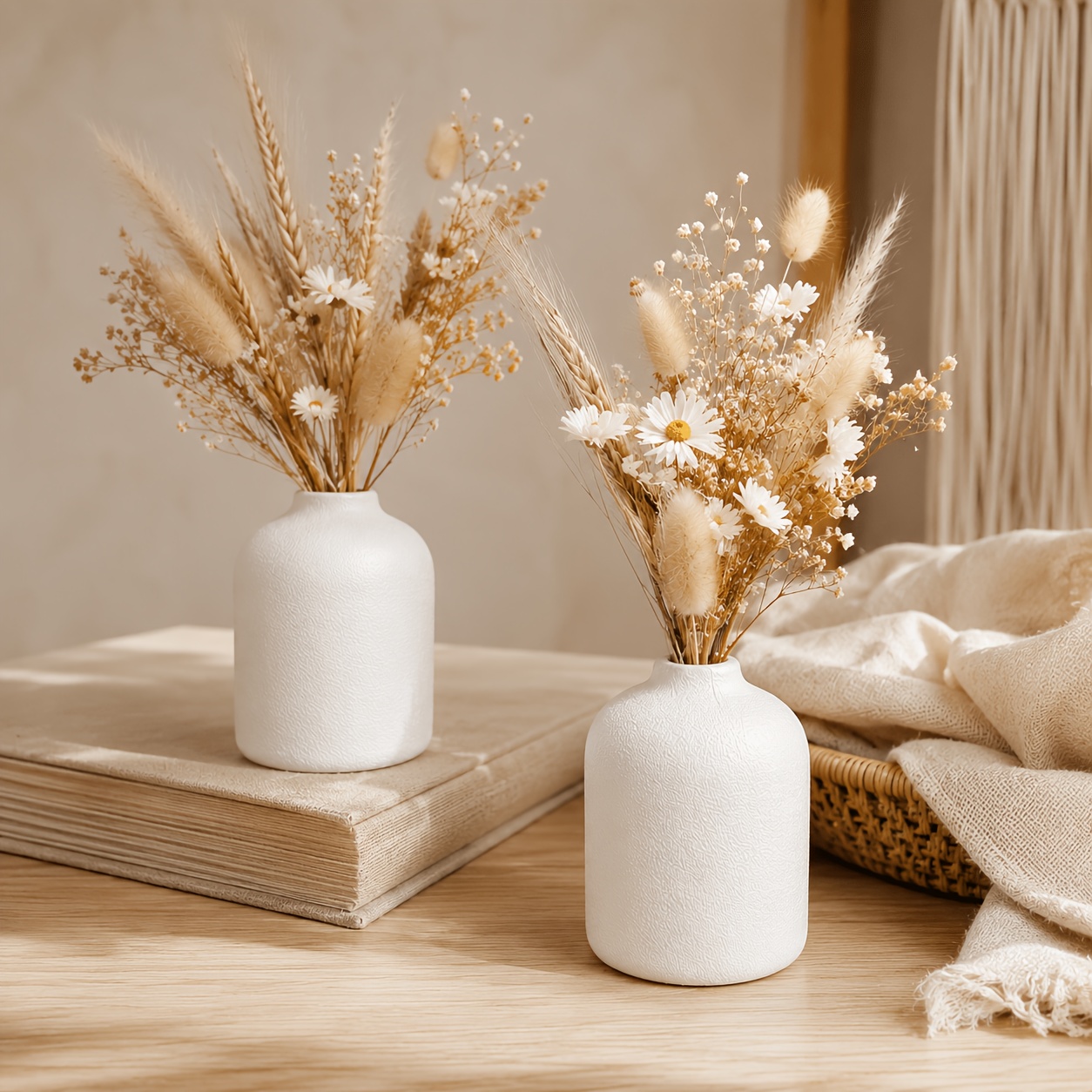 TEMU White Mini Plastic Vase Home Decor - Suitable For Dried Flowers & Indoor Plants - Boho Floral Vase - Wedding - Centerpiece - - - Farmhouse Style