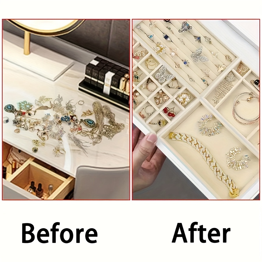 4pcs Portable Velvet Jewelry Trays, Stackable Storage