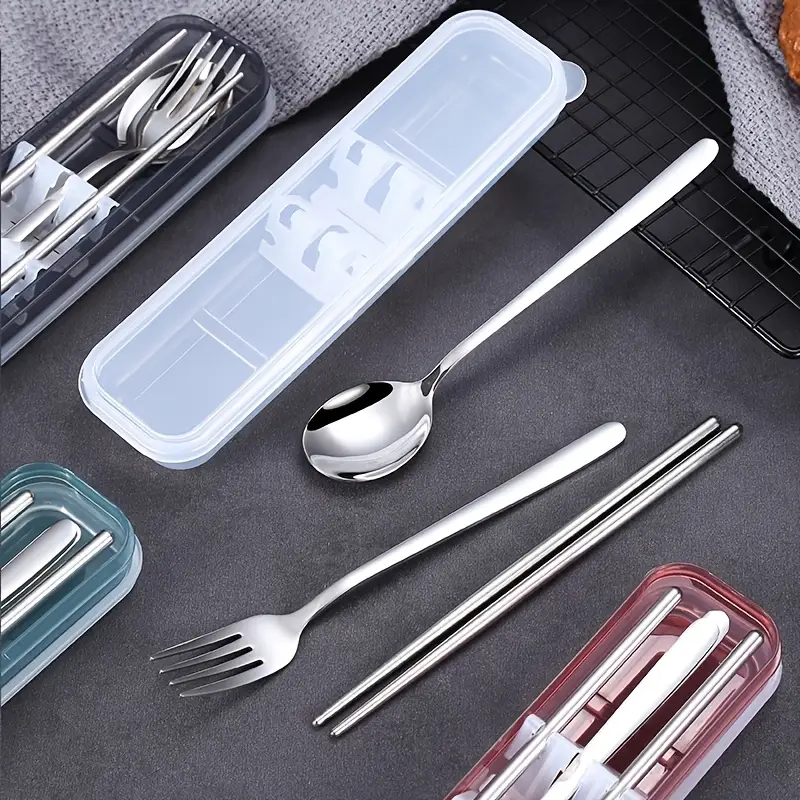 4pcs 304 stainless steel cutlery set customizable text name portable chopsticks korean style outdoor home use ideal gift for new years day Product details 0
