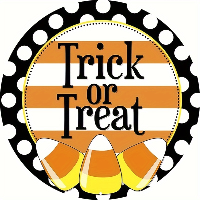 

1pc 8x8inch Aluminum Metal Sign Candy Corn Wreath Attachment, Trick Or Treat Candy Corn Wreath Sign, Signs For Halloween Wreaths, Halloween Decoration