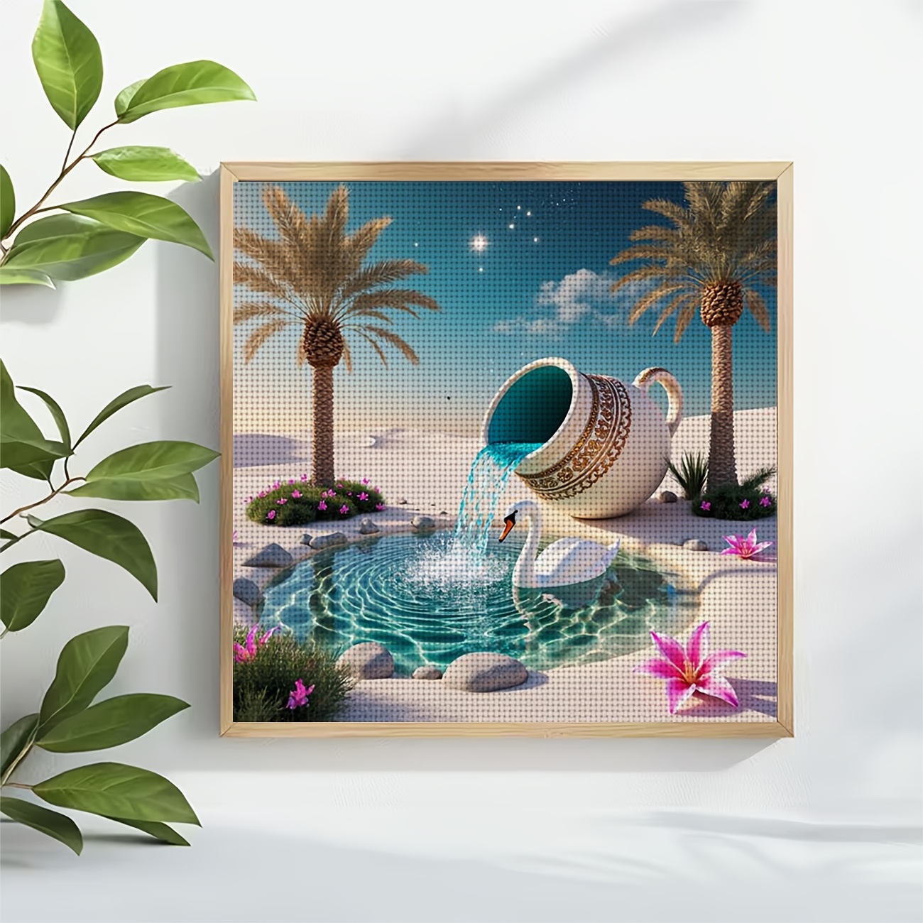 Cross Stitch Printed Kit, Desert Pottery Jar Flowing Swan