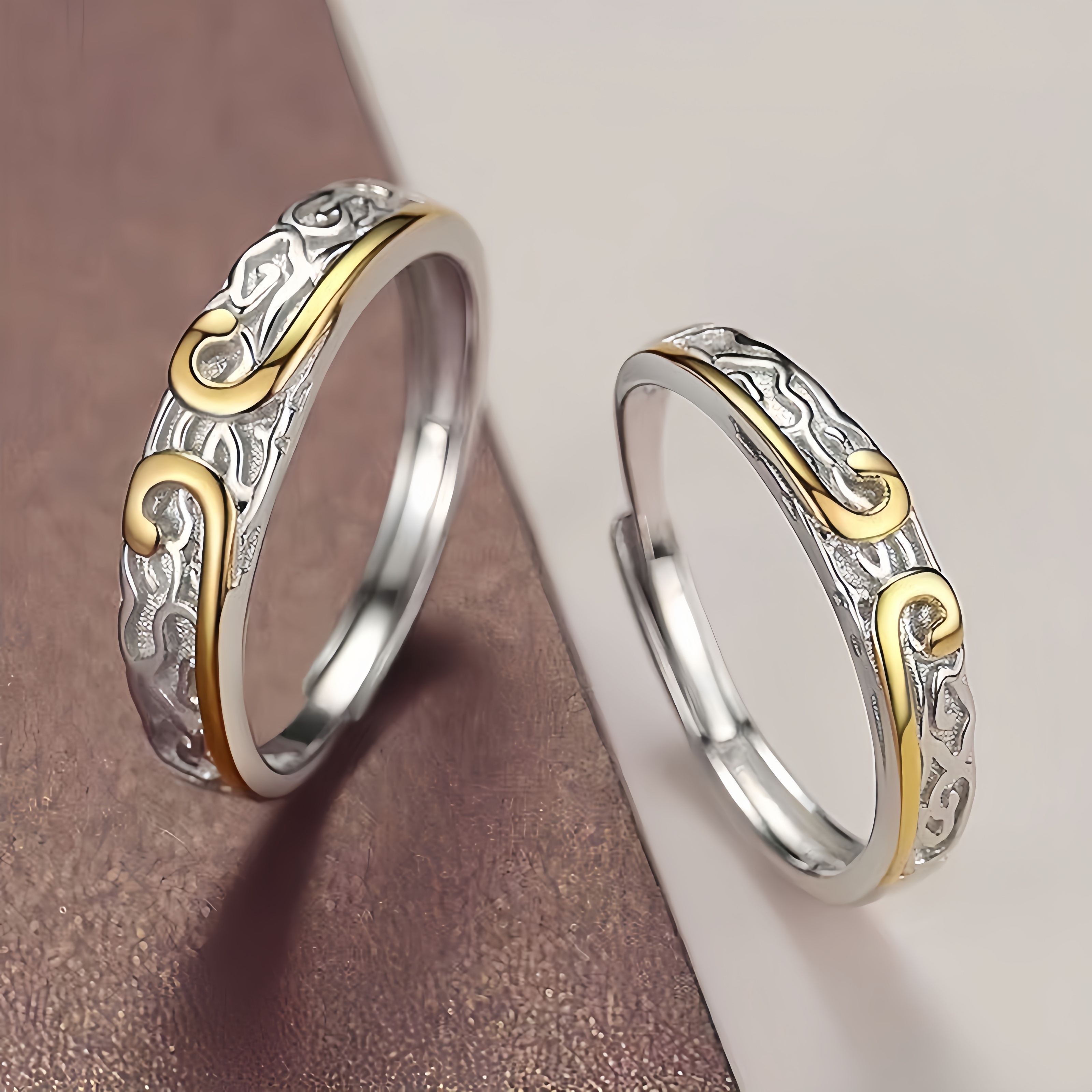 Image of 2 Unique High-end Vintage Couple Rings For Men And Women, Featuring A Trendy That Stacked. Rings Are Perfect Additions For Anime And Gaming Fans, Ideal For Proposals