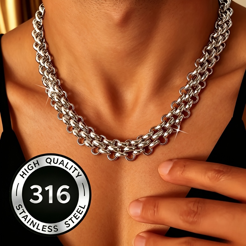 Thick Twisted Woven Stainless Steel Necklace, Hip-Hop Unisex