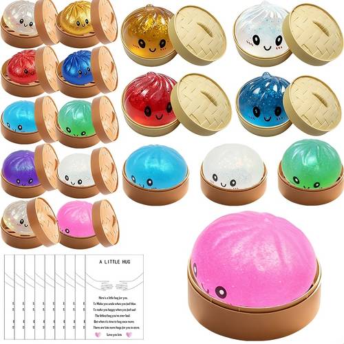random kids multi item party favors pack 6 12 set mini mixed colorful glitter baozi balls baozi with greeting cards soft slow rising fillers birthday gifts party supplies random style and colors
