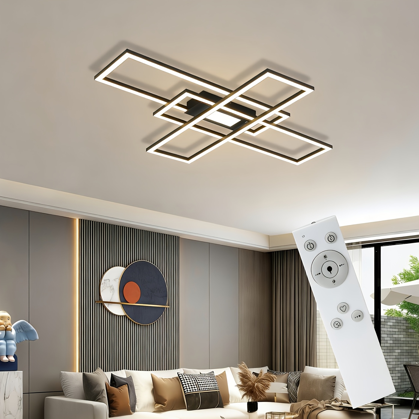TEMU Lámpara de Techo LED Regulable para Salón - Lámpara de 50W con Control Remoto 3000K - 6500K Diseño Moderno de 3 Marcos con Función de Memoria