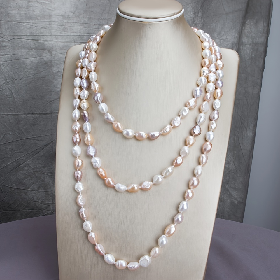 Image of 1 String And Natural Freshwater Necklace - Natural Baroque Suitable For, Birthstone, Long 160cm/63in Sweater Chain, White Lavender For Daily Wear, Gift For Teacher Graduation