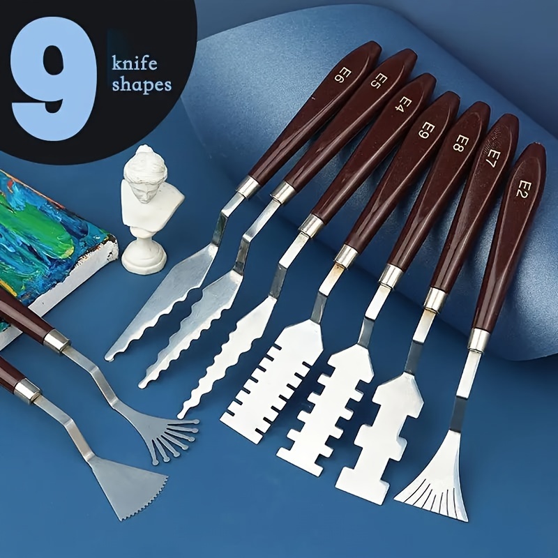 

9-piece Texture Palette Knife Set For Artists - Stainless Steel, Ideal For Oil Painting, Watercolor & Acrylics